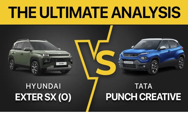 Hyundai Exter SX(O) vs Tata Punch Creative | Which One To Buy? | Features, Price, Size Comparison