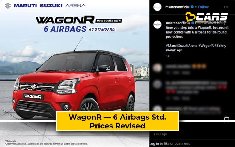Maruti WagonR Now Gets 6 Airbags, 5x 3-point Seatbelts As Std