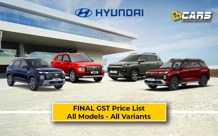 Confirmed Hyundai Cars & SUVs GST Price Cuts — All Models & Variants