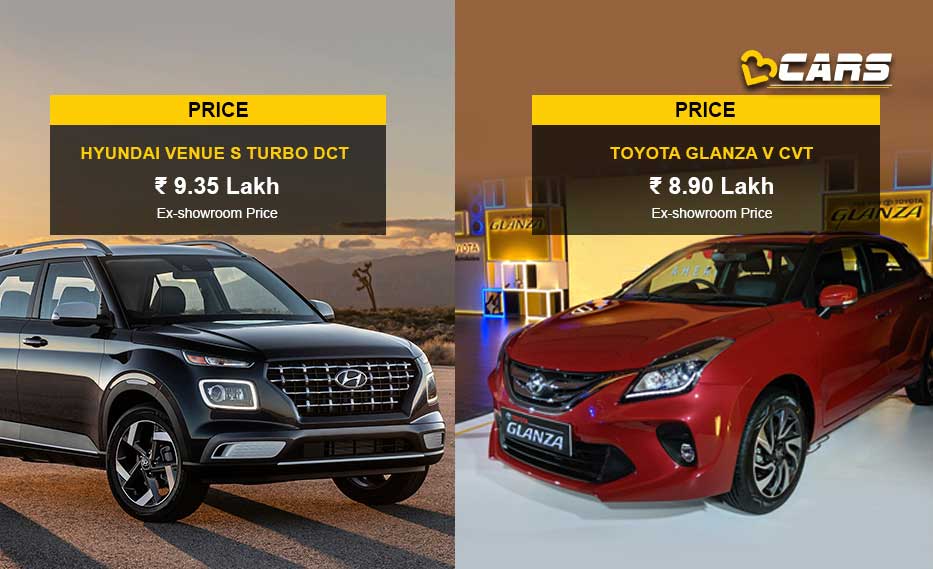 Hyundai-Venue-S-Turbo-DCT-vs-Toyota-Glanza-V-CVT-Price-Comparison