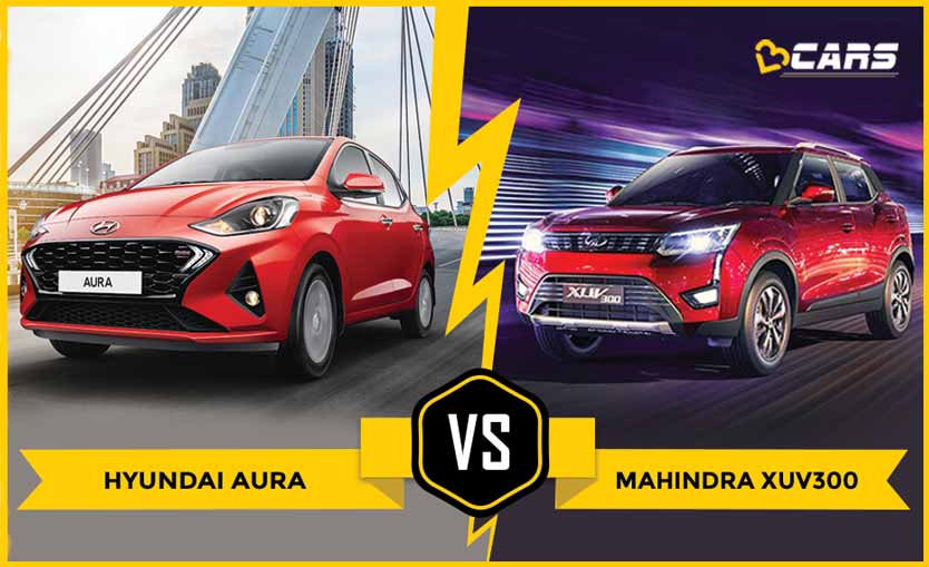 Hyundai Aura vs Mahindra XUV300 dimensions comparison