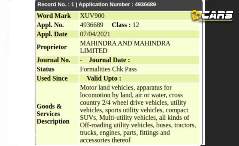 Mahindra trademarks xuv100 xuv400 and xuv900 in india
