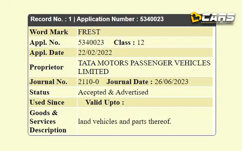 Tata frest trademark registered could be curvv petrol diesel creta rival