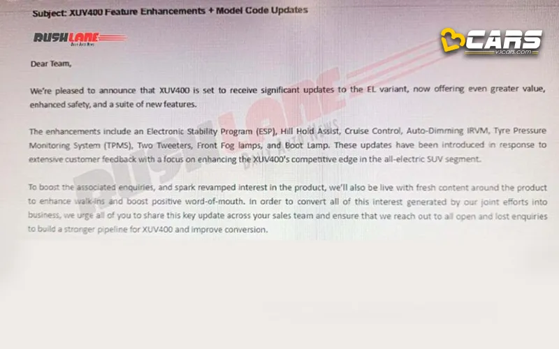 Mahindra xuv400 set to get more functional safety features