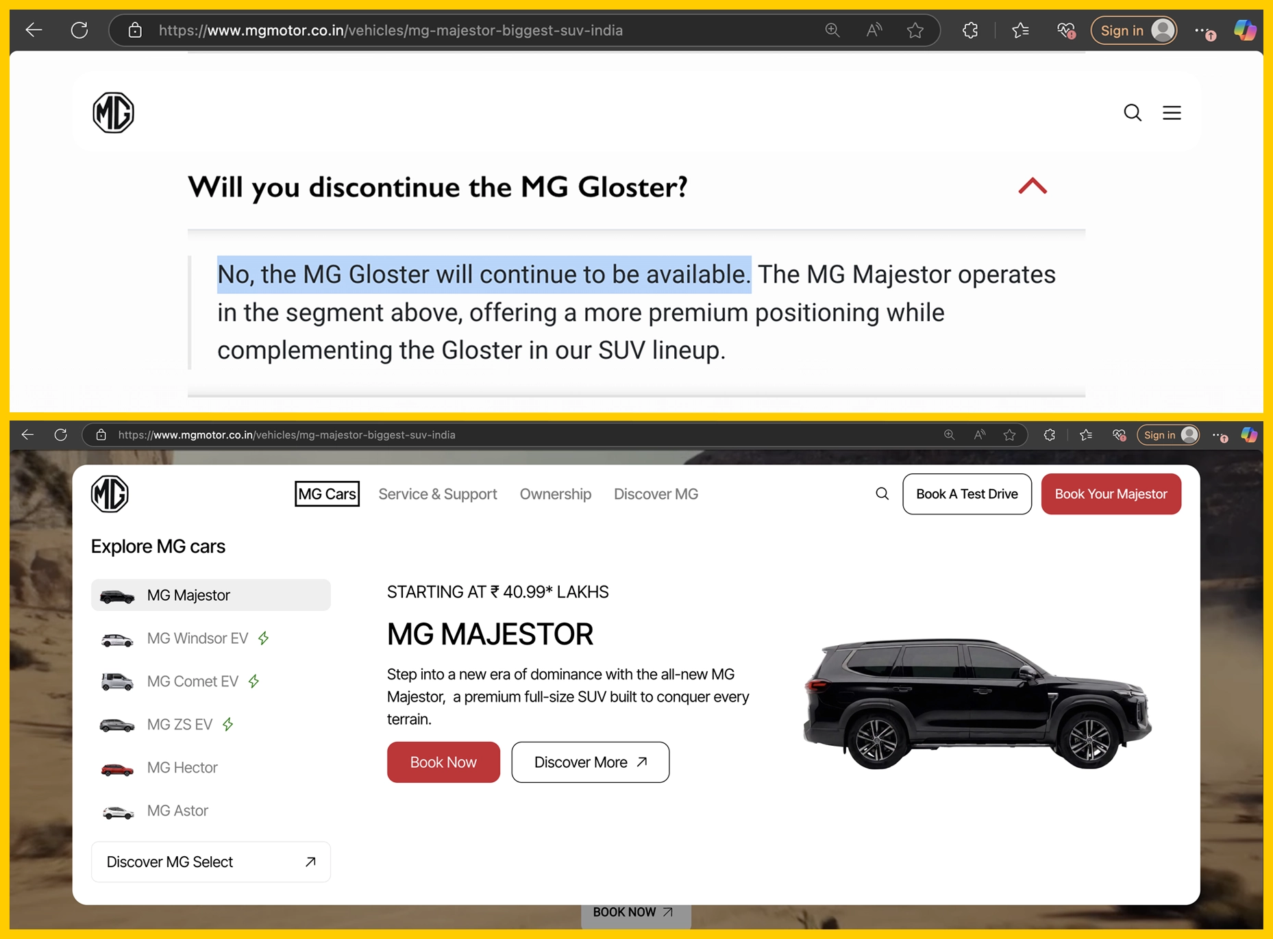 MG Gloster Discontinued