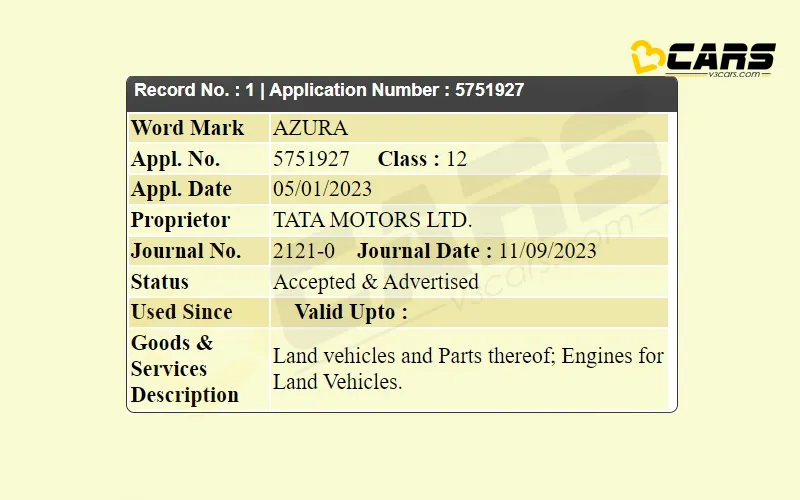 Tata motors trademark azura nameplate